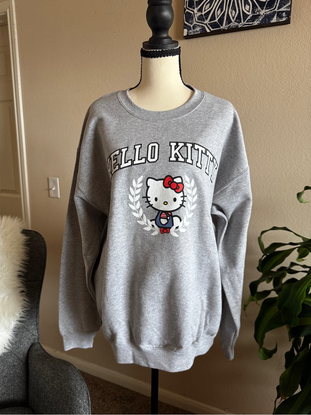 Hello Kitty Grey Graphic Crewneck Sweatshirt
